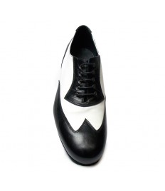 Scarpa da ballo uomo liscio latino tango pelle nero bianco suola cuoio tacco 25