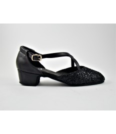 Punta chiusa glitter nero suola bufalo tacco 30