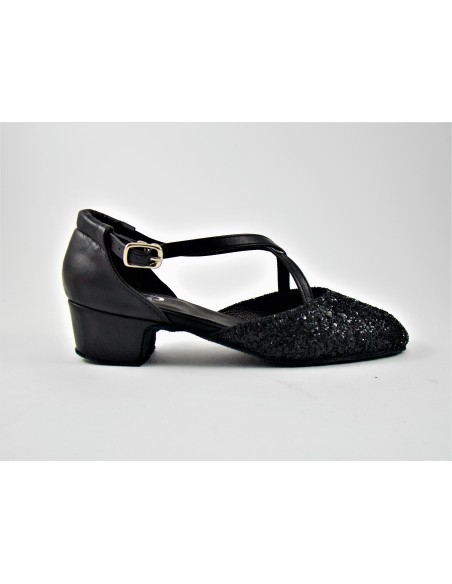 Punta chiusa glitter nero suola bufalo tacco 30