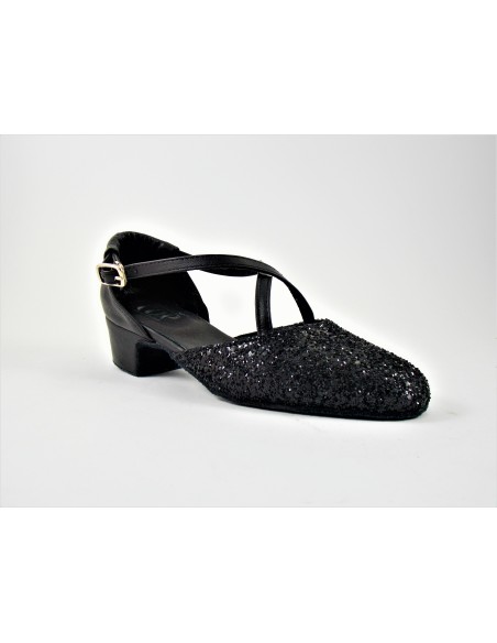 Punta chiusa glitter nero suola bufalo tacco 30