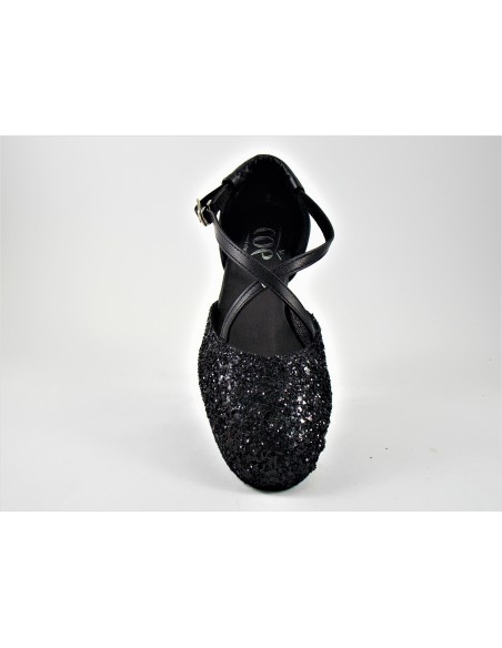 Punta chiusa glitter nero suola bufalo tacco 30