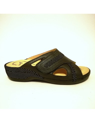 Oasi art. 1200-03 pelle nera e pois bianchi ciabatta con plantare estraibile