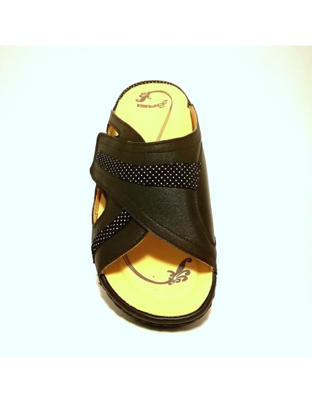 Oasi art. 1200-03 pelle nera e pois bianchi ciabatta con plantare estraibile