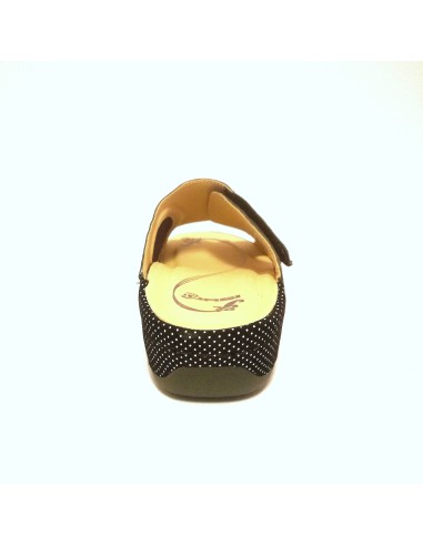 Oasi art. 1200-03 pelle nera e pois bianchi ciabatta con plantare estraibile