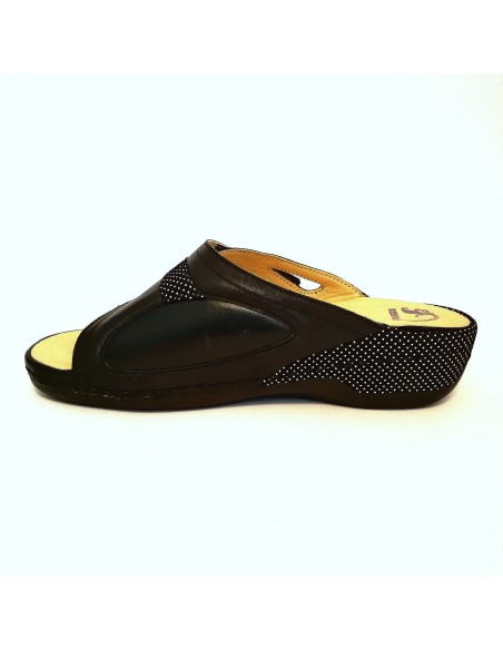 Oasi art. 1200-03 pelle nera e pois bianchi ciabatta con plantare estraibile