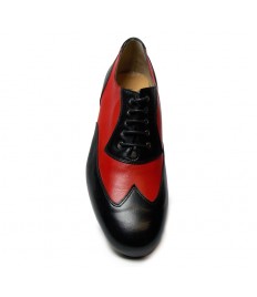 Scarpa da ballo uomo liscio latino tango pelle rossa nera suola cuoio tacco 25