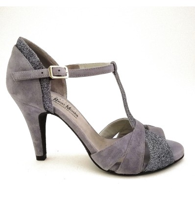 Spuntata camoscio glitter grigio suola bufalo tacco 90 stiletto