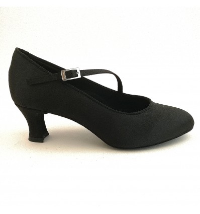 Scarpa da ballo donna da sala standard liscio punta chiusa raso nero suola bufalo tacco 50