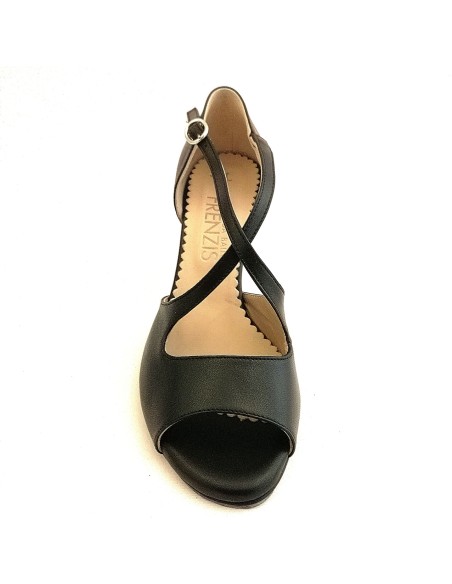 Scarpa da ballo donna tango argentino liscio da sala spuntata pelle nera suola cuoio pomiciato tacco 70 rocchetto sottile