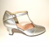 Scarpa da ballo donna liscio da sala standard punta chiusa pelle argento suola cuoio tacco 50