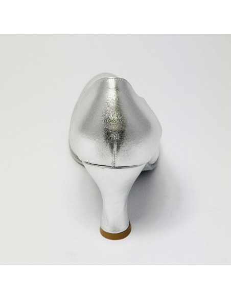 Scarpa da ballo donna liscio da sala standard punta chiusa pelle argento suola bufalo tacco 70 rocchetto