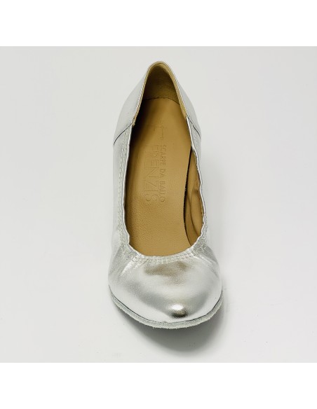 Scarpa da ballo donna liscio da sala standard punta chiusa pelle argento suola bufalo tacco 70 rocchetto