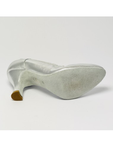 Scarpa da ballo donna liscio da sala standard punta chiusa pelle argento suola bufalo tacco 70 rocchetto