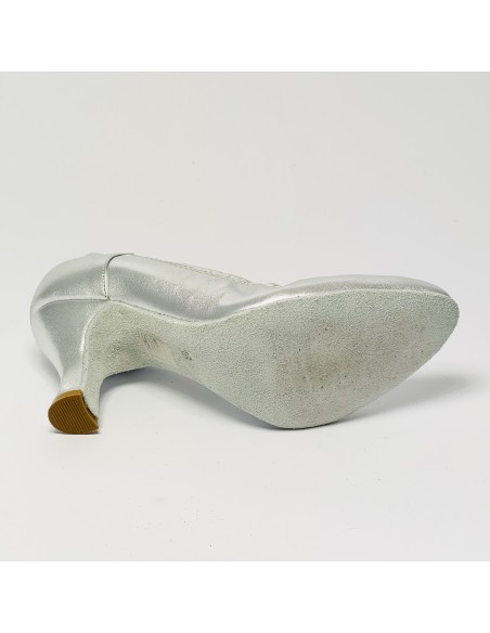 Scarpa da ballo donna liscio da sala standard punta chiusa pelle argento suola bufalo tacco 70 rocchetto