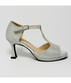 Scarpa da ballo donna latino americano ballo da sala liscio tessuto lamp argento plateau suola gommina tacco 70 rocchetto