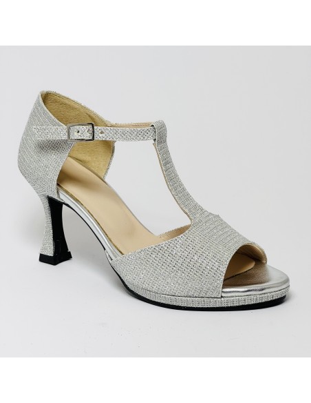 Scarpa da ballo donna latino americano ballo da sala liscio tessuto lamp argento plateau suola gommina tacco 70 rocchetto