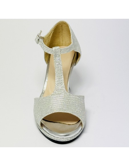 Scarpa da ballo donna latino americano ballo da sala liscio tessuto lamp argento plateau suola gommina tacco 70 rocchetto