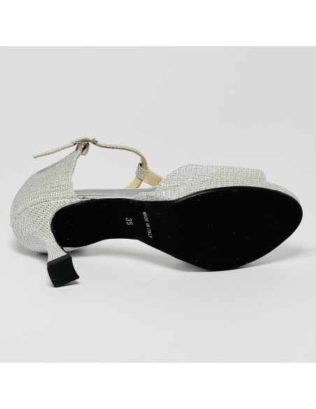 Scarpa da ballo donna latino americano ballo da sala liscio tessuto lamp argento plateau suola gommina tacco 70 rocchetto