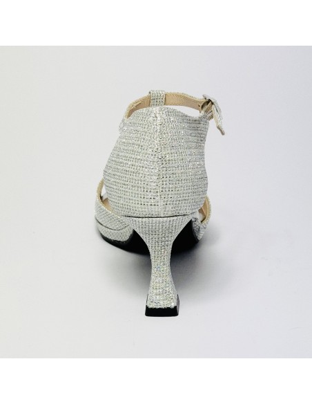 Scarpa da ballo donna latino americano ballo da sala liscio tessuto lamp argento plateau suola gommina tacco 70 rocchetto
