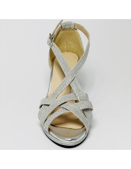Scarpa da ballo donna latino americano ballo da sala liscio memory plateau tessuto lamp argento suola gommina tacco 70 rocchetto