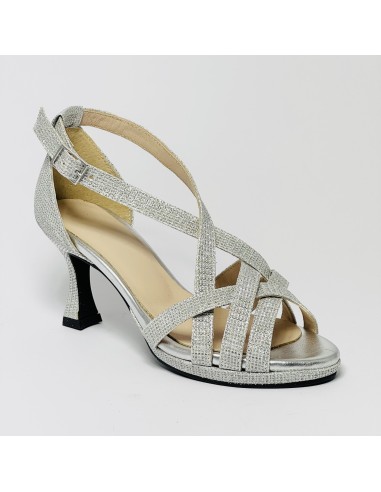 Scarpa da ballo donna latino americano ballo da sala liscio memory plateau tessuto lamp argento suola gommina tacco 70 rocchetto