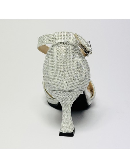 Scarpa da ballo donna latino americano ballo da sala liscio memory plateau tessuto lamp argento suola gommina tacco 70 rocchetto