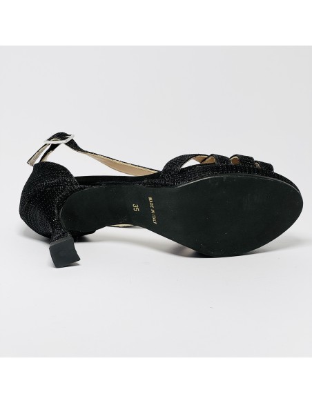Scarpa da ballo donna latino americano ballo da sala liscio memory plateau tessuto lamp nero suola gommina tacco 70 rocchetto