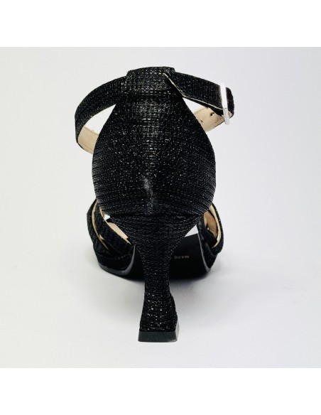 Scarpa da ballo donna latino americano ballo da sala liscio memory plateau tessuto lamp nero suola gommina tacco 70 rocchetto