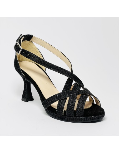 Scarpa da ballo donna latino americano ballo da sala liscio memory plateau tessuto lamp nero suola gommina tacco 70 rocchetto
