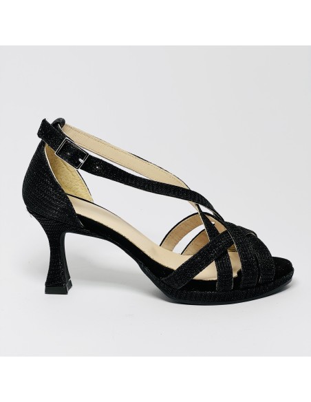 Scarpa da ballo donna latino americano ballo da sala liscio memory plateau tessuto lamp nero suola gommina tacco 70 rocchetto