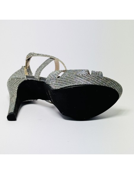 Scarpa da ballo donna latino ballo da sala liscio memory plateau tessuto lamp canna di fucile suola gommina tacco 100 stiletto