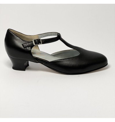 Scarpa da ballo donna ballo da sala liscio standard punta chiusa pelle nero suola cuoio pomiciato tacco 30 largo