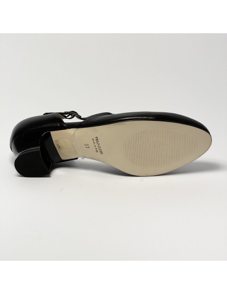 Scarpa da ballo donna ballo da sala liscio standard punta chiusa pelle nero suola cuoio pomiciato tacco 30 largo