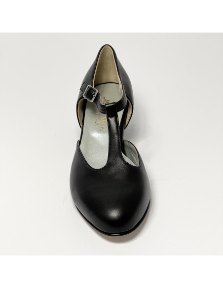 Scarpa da ballo donna ballo da sala liscio standard punta chiusa pelle nero suola cuoio pomiciato tacco 30 largo