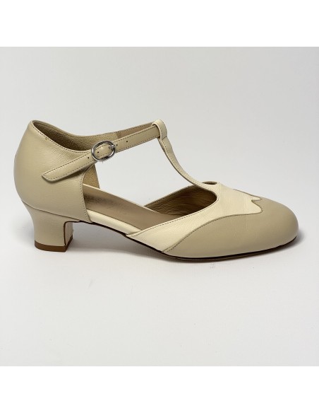 Scarpa da ballo donna ballo da sala liscio pelle carne e beige suola cuoio pomiciato tacco 40 largo