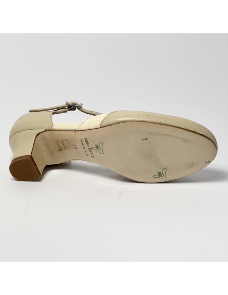 Scarpa da ballo donna ballo da sala liscio pelle carne e beige suola cuoio pomiciato tacco 40 largo