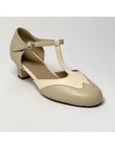 Scarpa da ballo donna ballo da sala liscio pelle carne e beige suola cuoio pomiciato tacco 40 largo