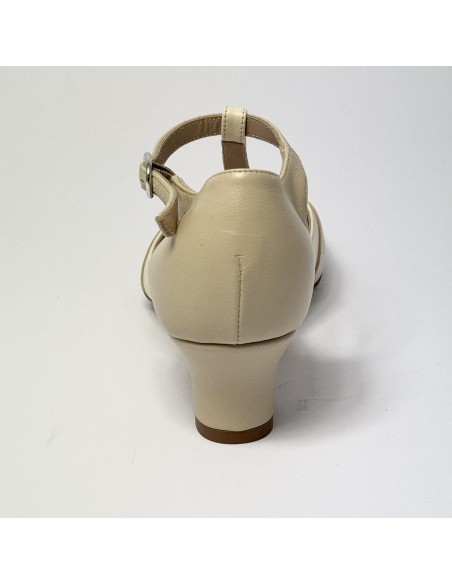 Scarpa da ballo donna ballo da sala liscio pelle carne e beige suola cuoio pomiciato tacco 40 largo
