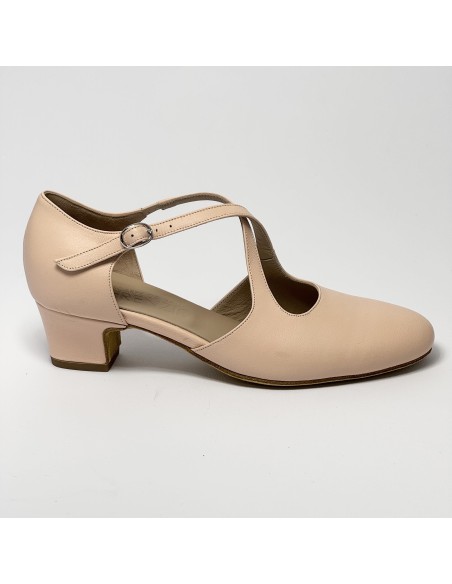 Scarpa da ballo donna ballo da sala liscio standard pelle carne chiaro suola bufalo tacco 30 largo