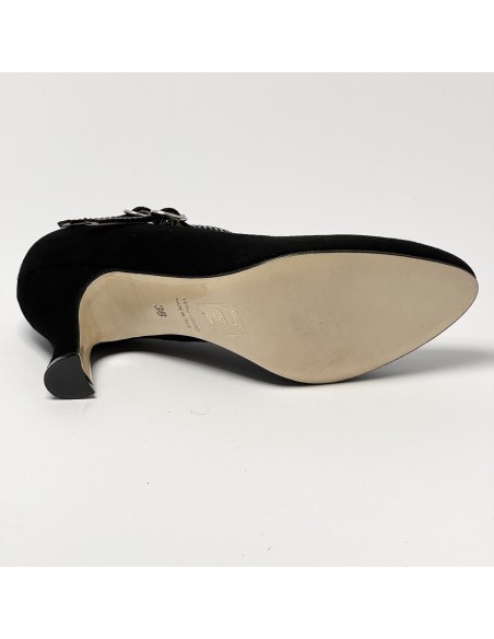 Scarpa da ballo donna liscio da sala standard punta chiusa camoscio nero e strass suola cuoio pomiciato tacco 70 rocchetto