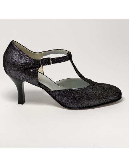 Scarpa da ballo donna ballo da sala liscio standard nabuk polvere argento suola cuoio pomiciato tacco 60 rocchetto