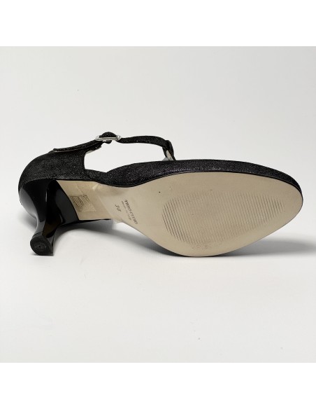 Scarpa da ballo donna ballo da sala liscio standard nabuk polvere argento suola cuoio pomiciato tacco 60 rocchetto
