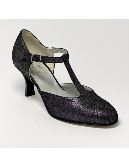 Scarpa da ballo donna ballo da sala liscio standard nabuk polvere argento suola cuoio pomiciato tacco 60 rocchetto