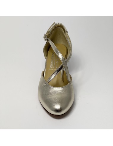 Scarpa da ballo donna pallo da sala liscio punta chiusa pelle platino suola cuoio tacco 50