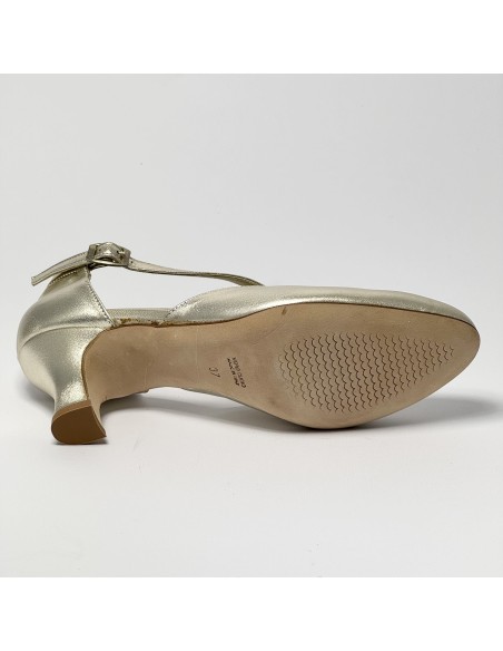 Scarpa da ballo donna pallo da sala liscio punta chiusa pelle platino suola cuoio tacco 50
