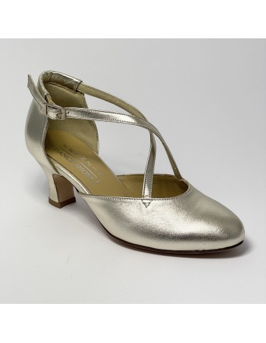 Scarpa da ballo donna pallo da sala liscio punta chiusa pelle platino suola cuoio tacco 50