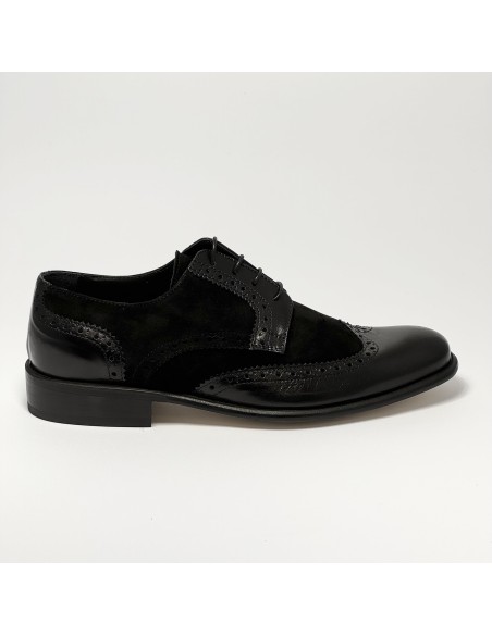 Scarpa da ballo uomo ballo da sala liscio tango cerimonia camoscio pelle nero suola cuoio pomiciato tacco 25 sottotacco gomma
