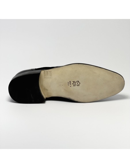 Scarpa da ballo uomo ballo da sala liscio tango cerimonia camoscio pelle nero suola cuoio pomiciato tacco 25 sottotacco gomma