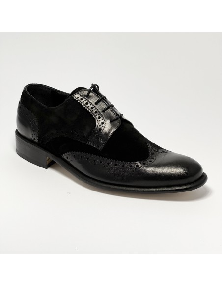 Scarpa da ballo uomo ballo da sala liscio tango cerimonia camoscio pelle nero suola cuoio pomiciato tacco 25 sottotacco gomma
