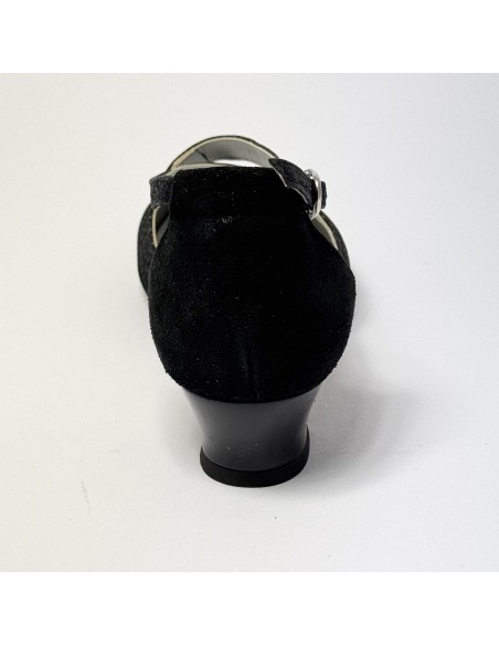 Scarpa da ballo donna ballo da sala liscio latino tango nabuk glitter nero suola cuoio pomiciato tacco 30 largo